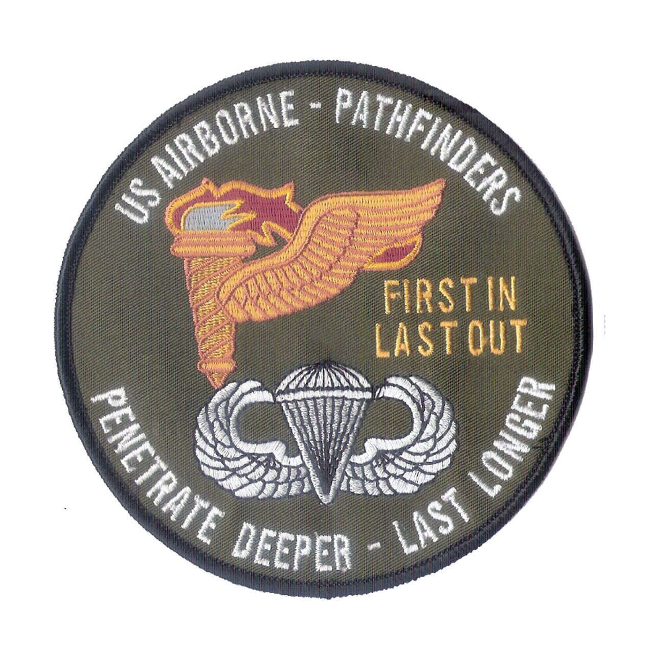 US Paratrooper - Airborne - US Pathfinder Patch - First In, Last Out - Wax Back