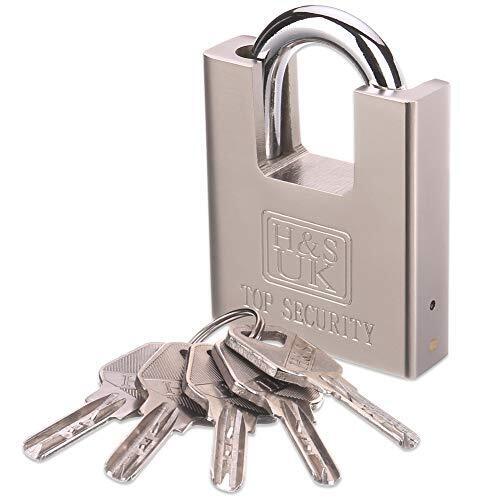 H&S High Security Padlock with Key - 60mm Pad Lock & 5 Keys - Heavy Duty Storage