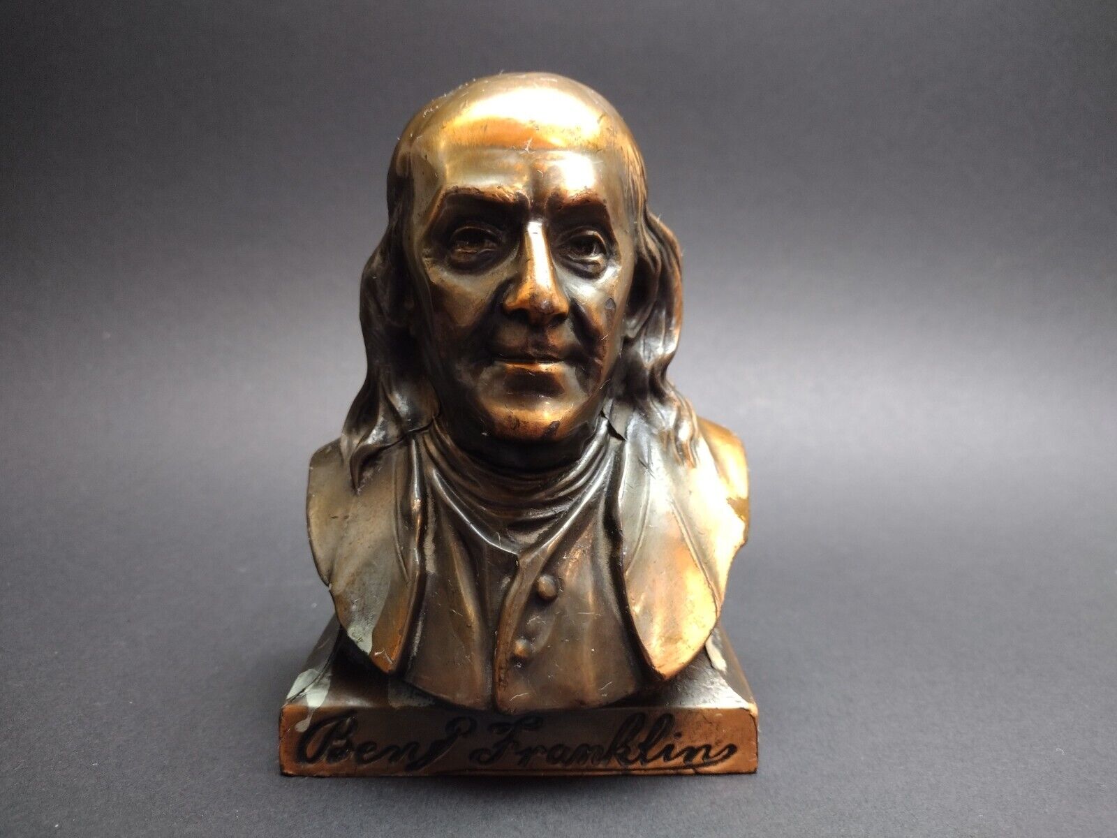 Vintage Ben Franklin Compliments Coin Saver Collectors Copper Bank Bookend