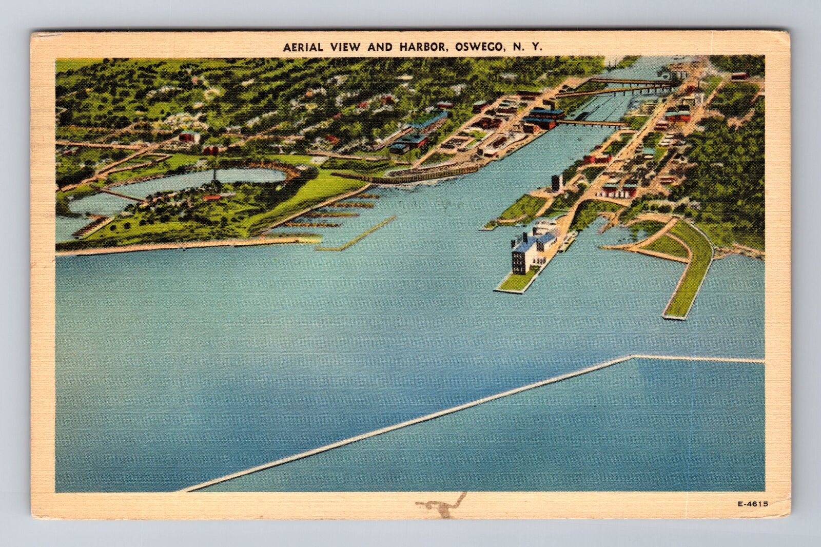 Oswego NY-New York, Aerial Of Harbor, Antique, Vintage c1942 Souvenir Postcard