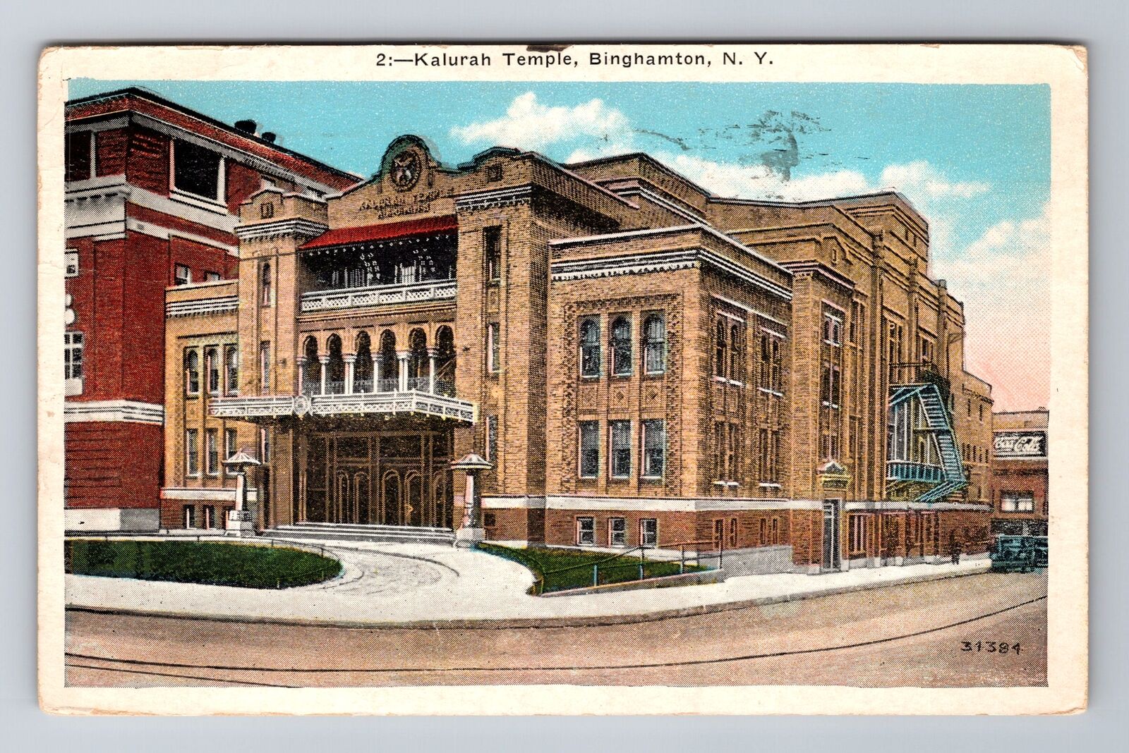 Binghamton NY-New York, Kalurah Temple, Antique, Vintage c1935 Souvenir Postcard