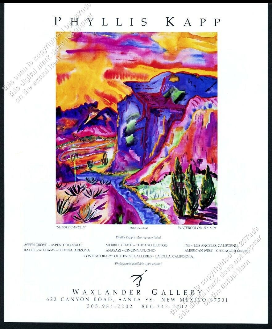 1992 Phyllis Kapp Sunset Canyon art SF gallery show vintage print ad