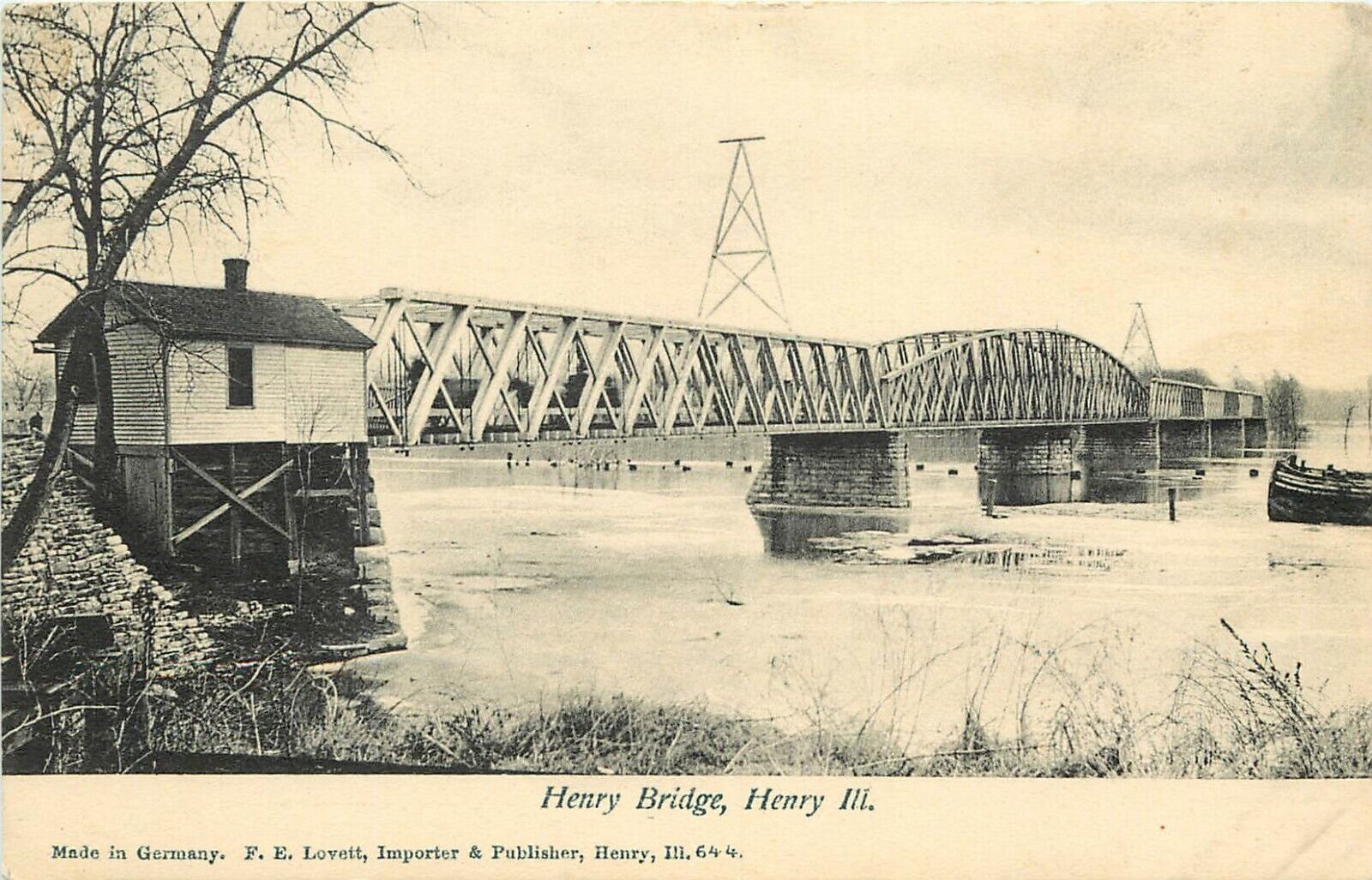 Vintage Postcard; Henry Bridge Henry IL Marshall County Illinois River, Wheelock