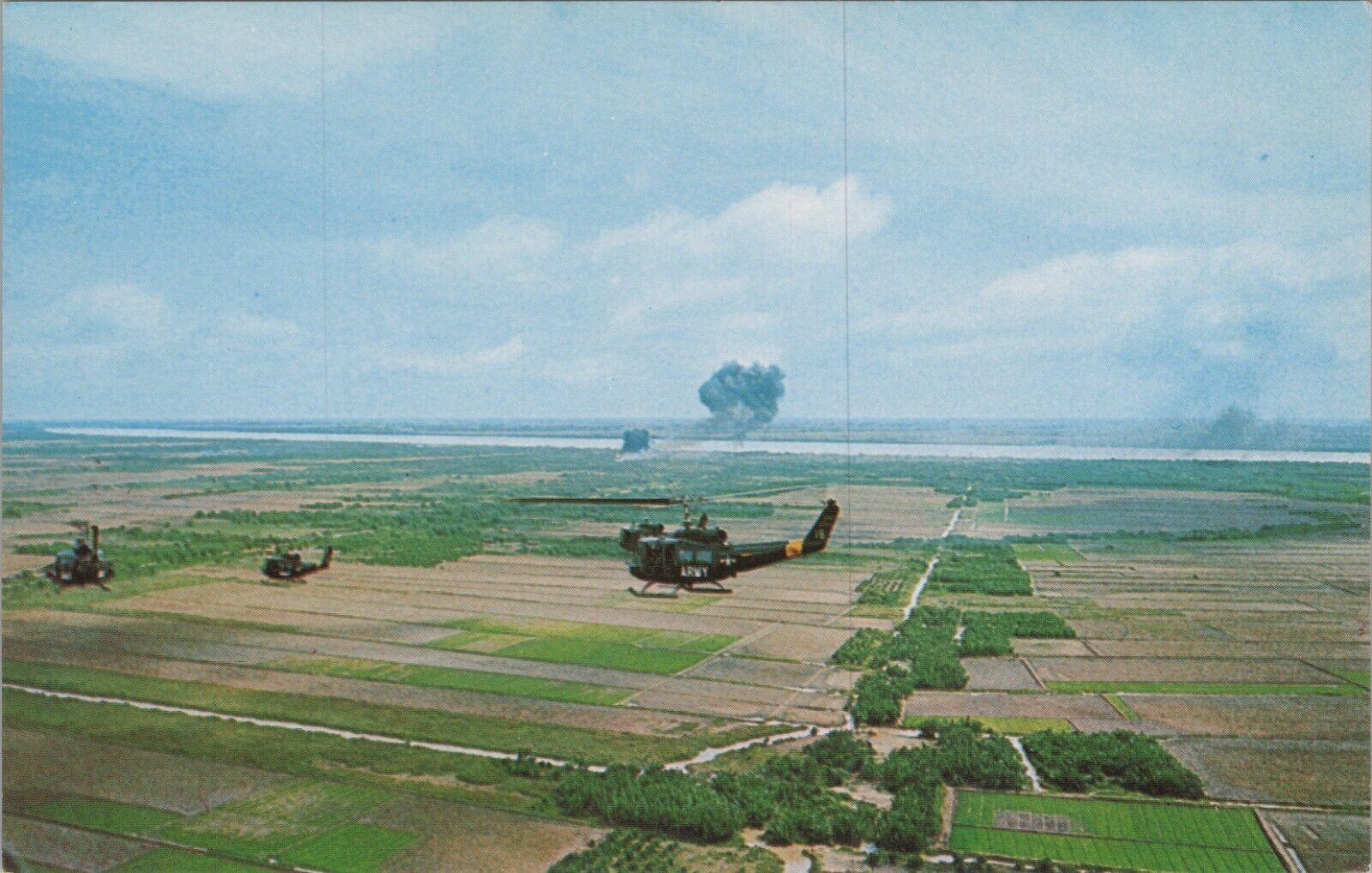 Army Helicopters in Action South Vietnam Made in Hong Kong Vtg Postcard 7383.5
