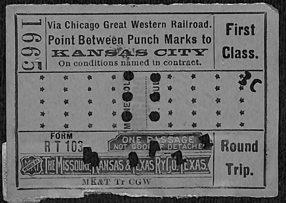1912 Missouri, Kansas & Texas Railway Co of Texas First Class Ticket #1665