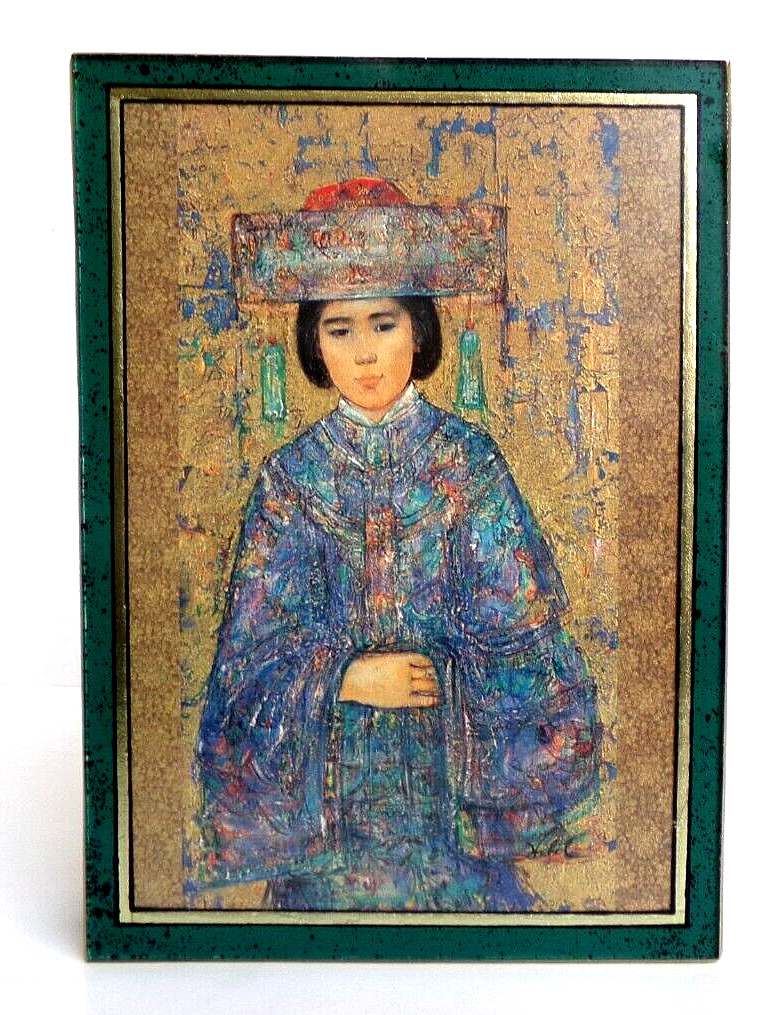 Vintage Edna Hibel Chinese Bride Wooden Hand Made Trinket Box Peru Signed 6.25\