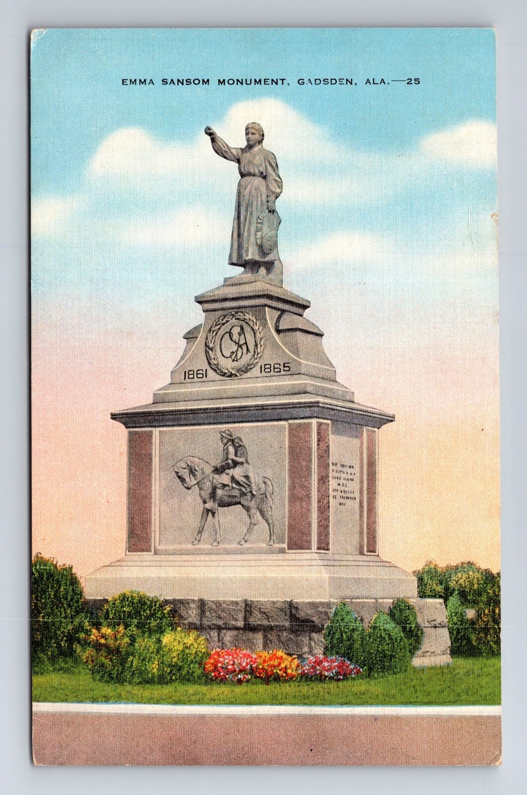 Gadsden AL-Alabama, Emma Sansom Monument, Antique, Vintage Postcard