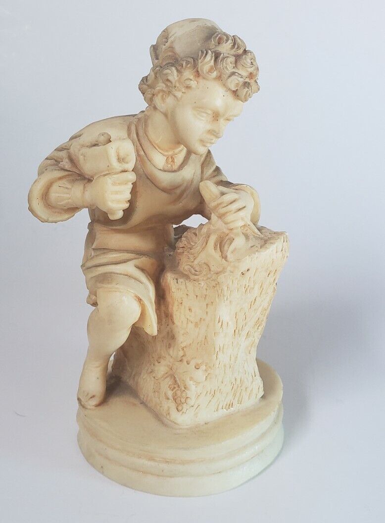Gino Ruggeri Italian Statue Young Male Carver Boy Michelangelo Figure