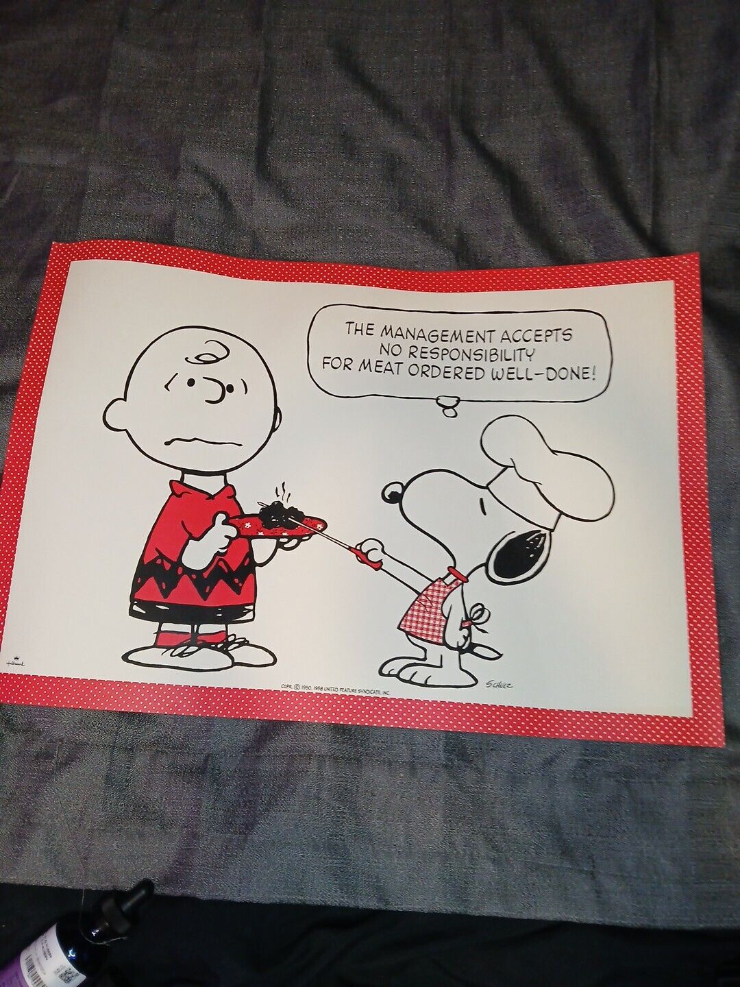Vtg 1958 Poster Peanuts Schulz Charlie Brown Snoopy Cooking Poster ￼20x14