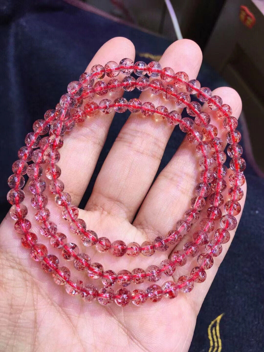 4.7mm Real Natural Red Strawberry 7 Seven Super Fine Iron Ore The Bead Bracelet