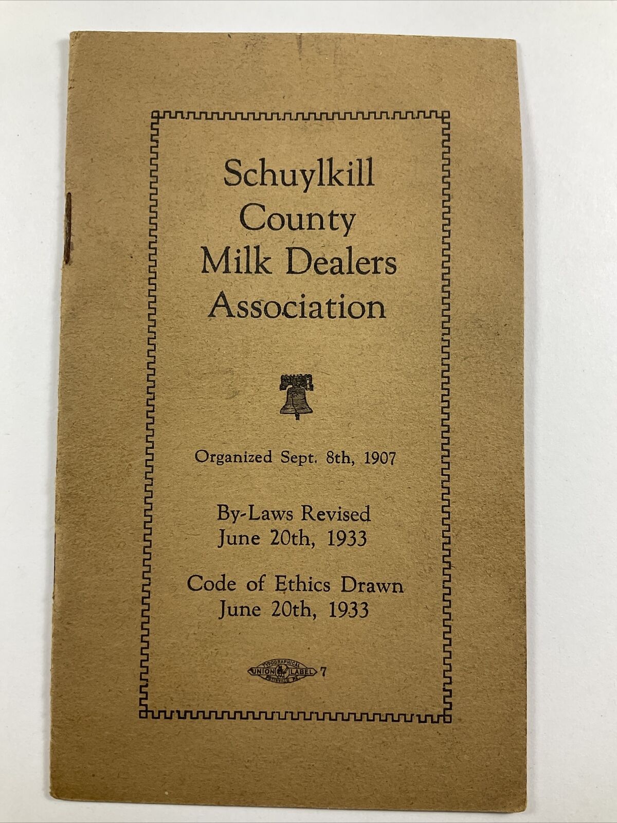 1933 Schuylkill County, Schuylkill Haven, PA Milk Dealers Association By Laws