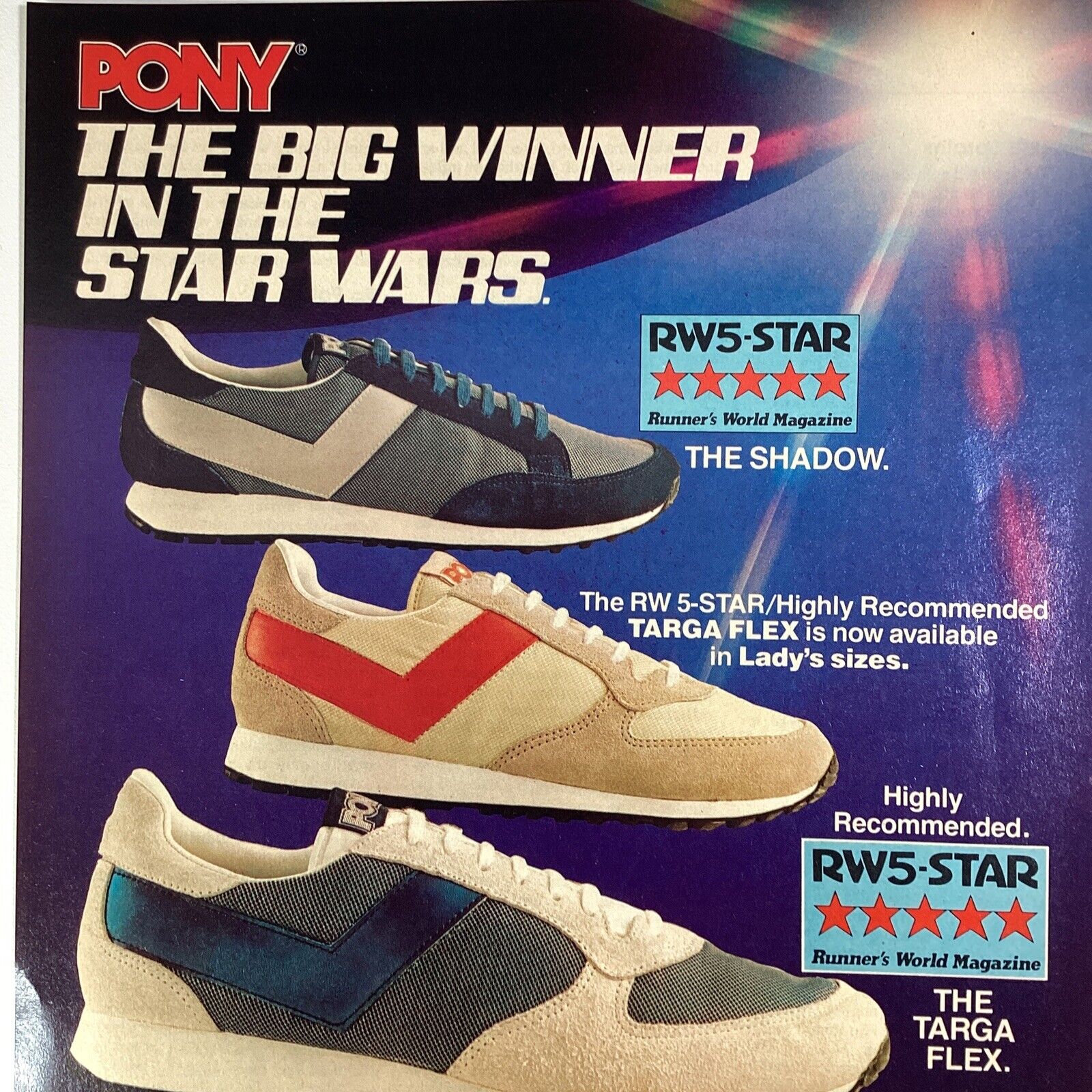 PONY Sneaker Print Ad Original Vtg 1981 Rare Shadow Targa Flex Star Wars