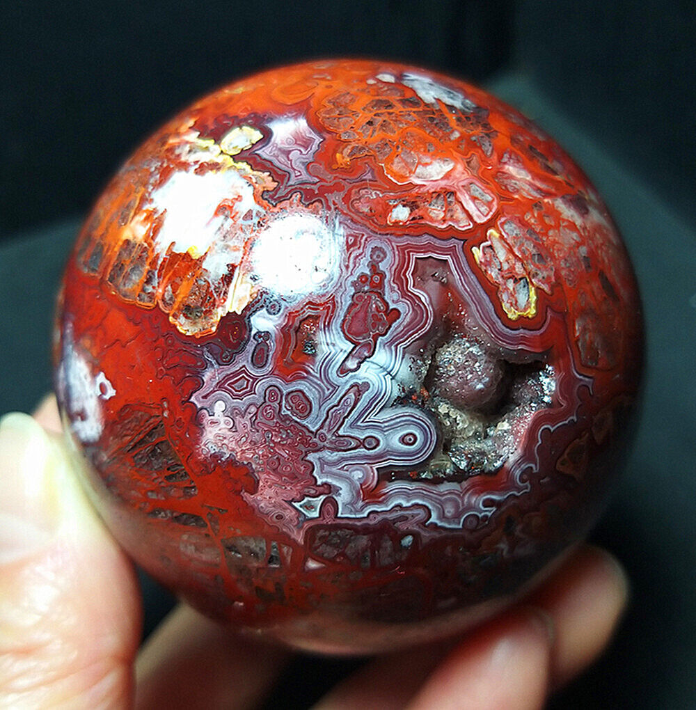 TOP 381G Natural Polished Mexico Banded Agate Crystal Sphere Ball Healing WD734