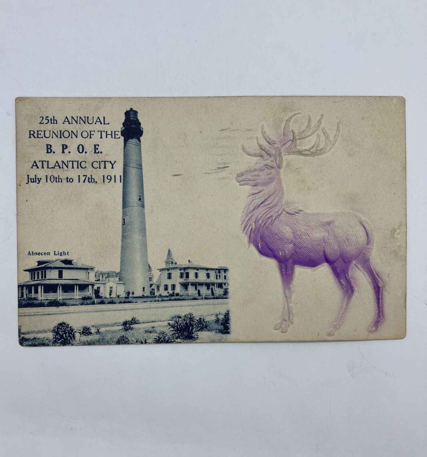 1911 Absecon Lighthouse Atlantic City New Jersey Postcard B.P.O.E. Reunion Rare