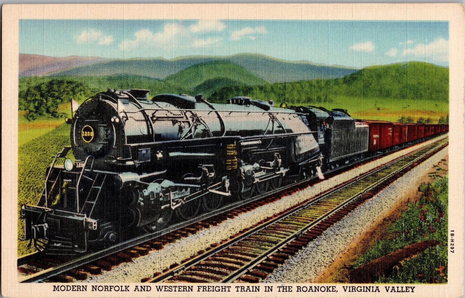Roanoke, Virginia Valley Norfolk & Western Freight Train Vintage Postcard Trains