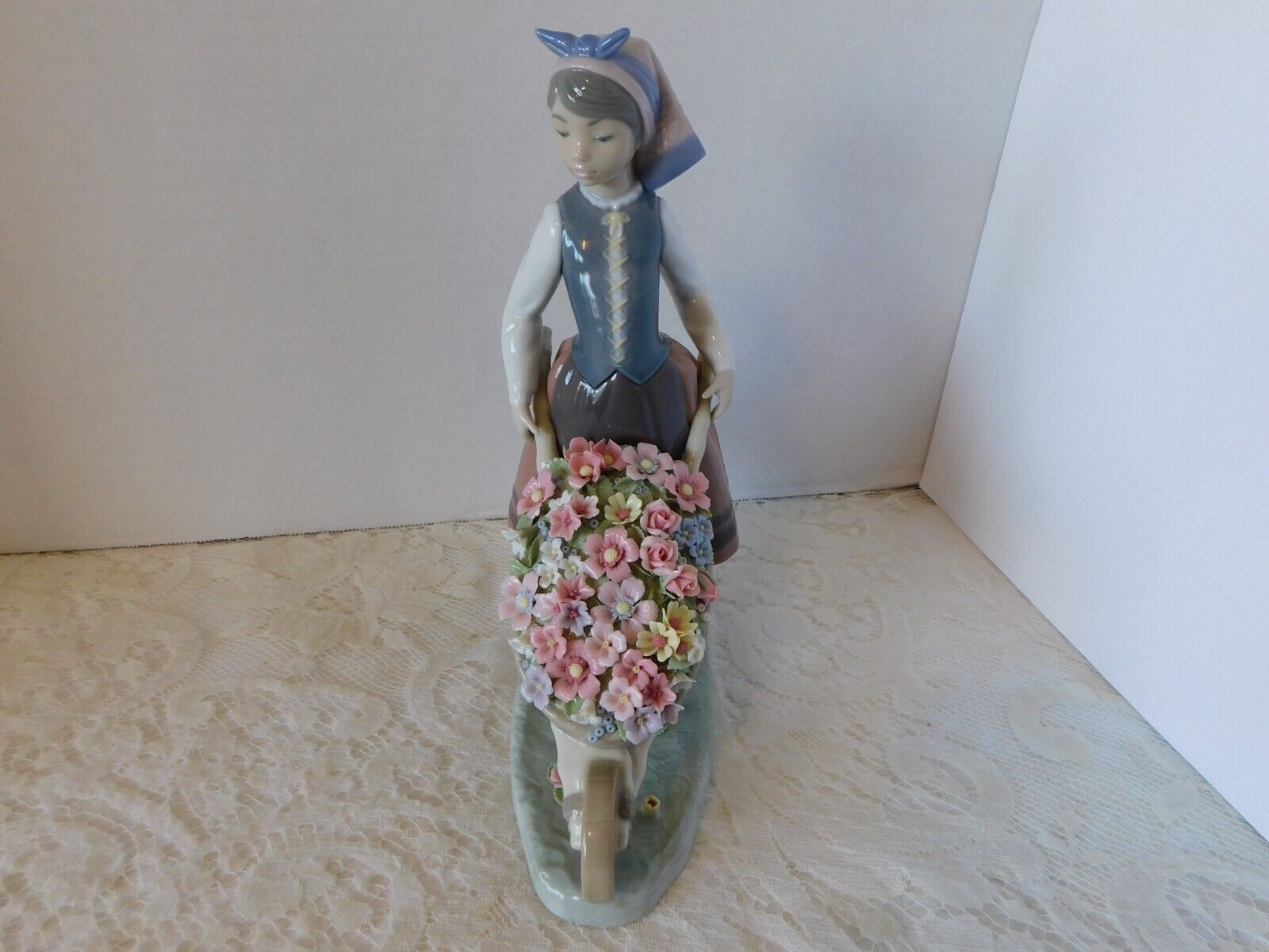 STUNNING LLADRO SPAIN FIGURINE #01419 A BARROW OF BLOSSOMS - GREAT CONDITION