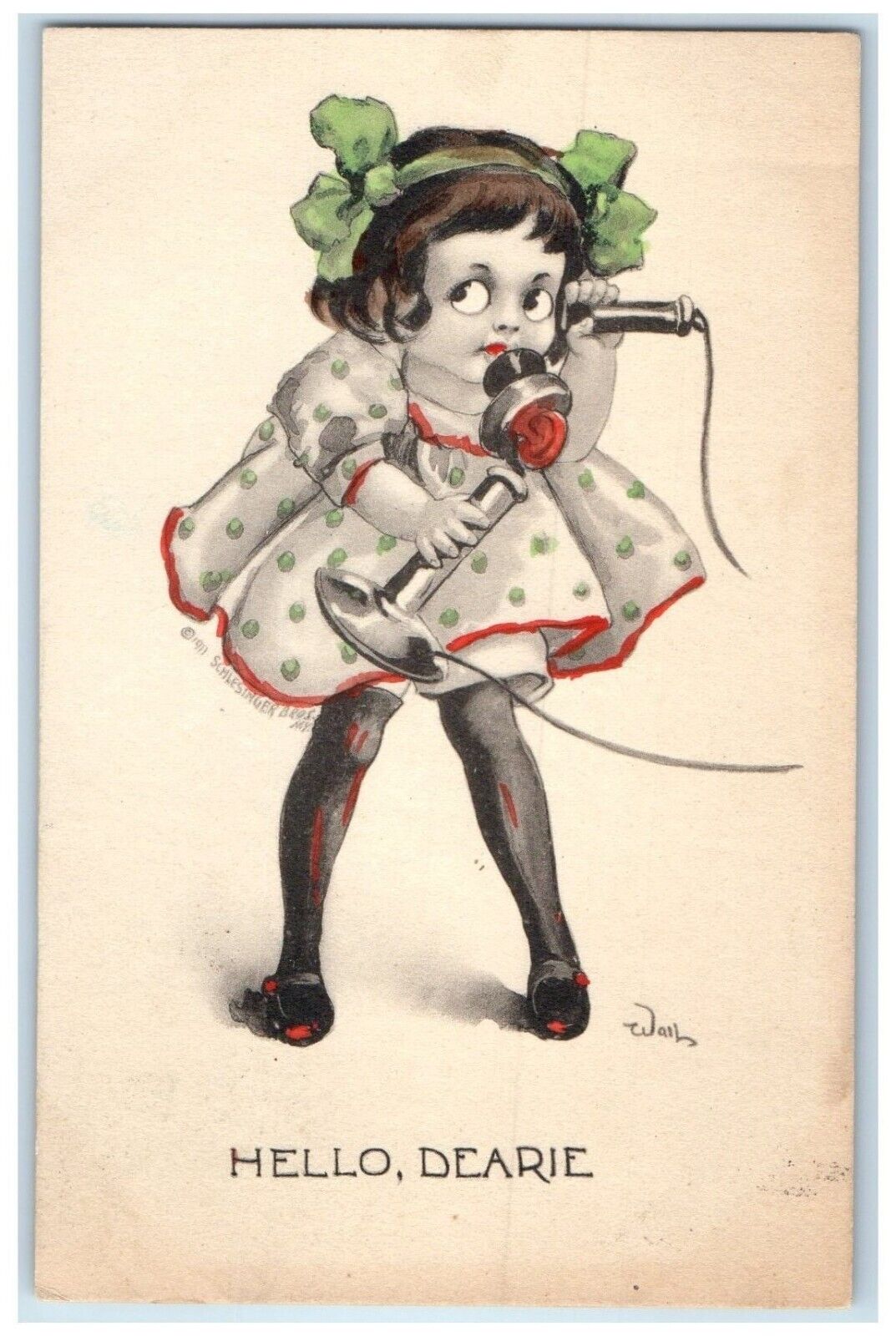 c1910's Hello Dearie Girl Telephone St. Paul Minnesota MN Wall Singed Postcard