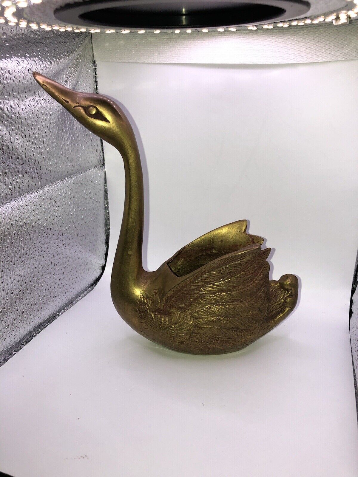 Vintage Antique Patina Solid Brass Small Swan Planter/Vase Excellent Condition