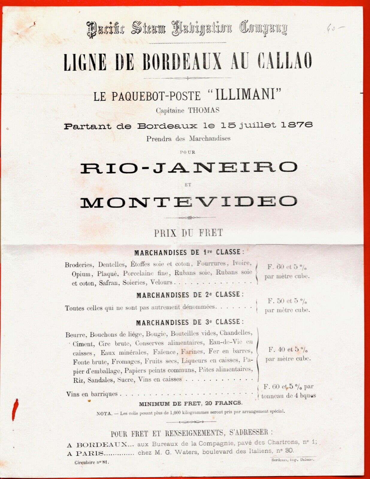 DG100-PUB-LE LINER-POSTE-ILLIMANI-LINE DE BORDEAUX AU CALLAO-1876