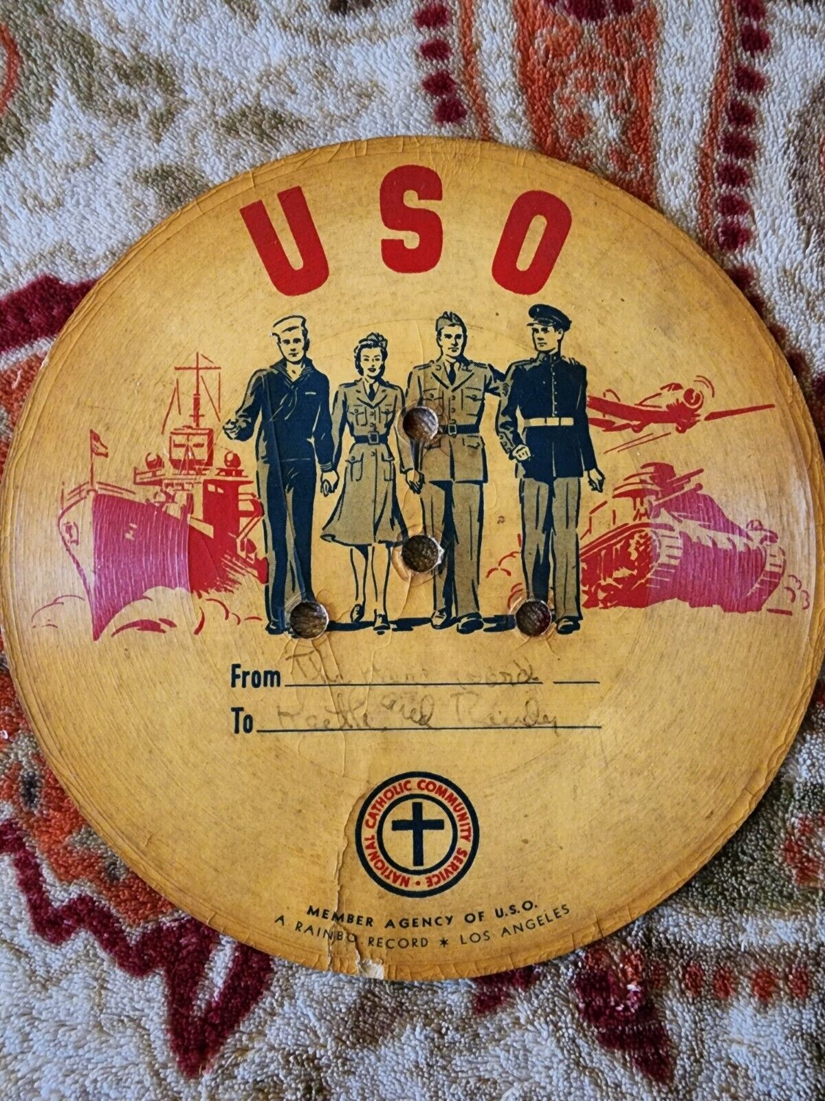 USO Letter on a Record Voice Recording World War II Vintage