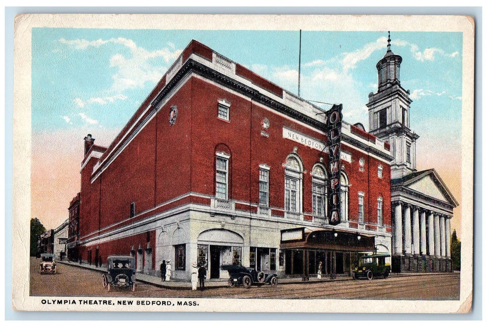 c1920\'s Olympia Theatre Scene New Bedford Massachusetts MA Vintage Cars Postcard