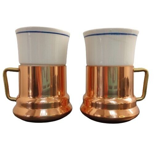 Teleflora Demitasse Coffee Espresso Tea Cups Copper and White Porcelain 1984 VTG