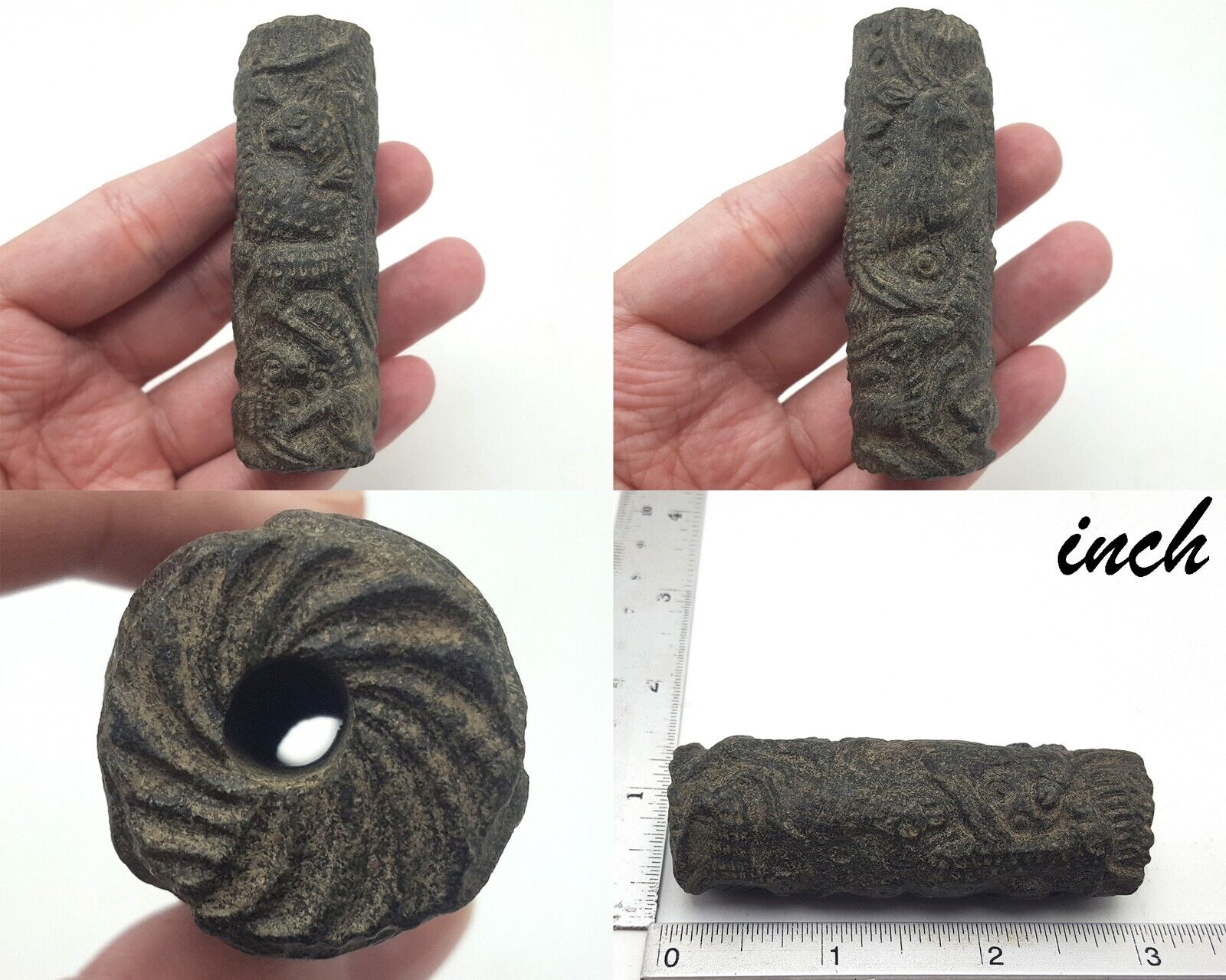Ancient Near Eastern Roman Animals Intaglio Engraved Cylinder Seal Bead #CP413