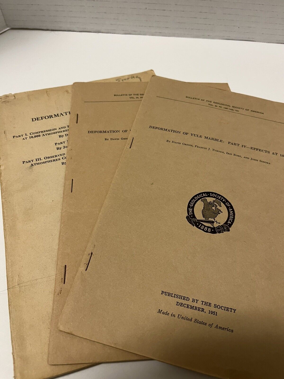 1951-53. 3 Geological Society Bulletins On Deformation of Yule Marble.