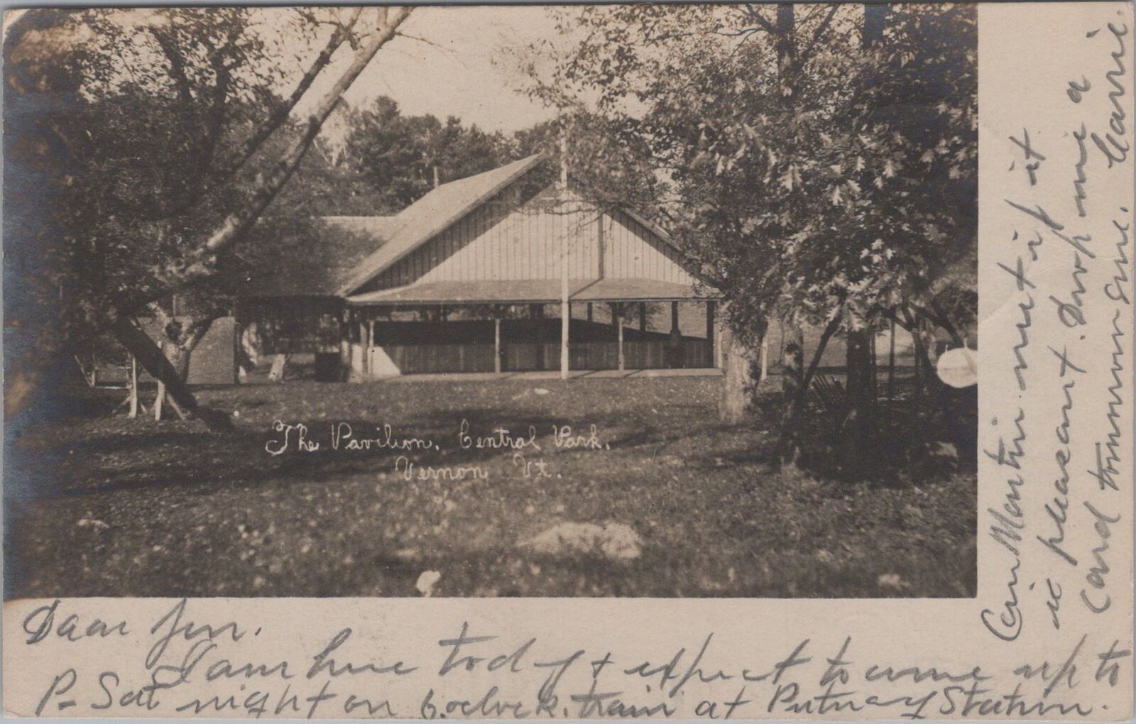 The Pavilion, Central Park, Vernon Vermont 1906 RPPC Photo Postcard