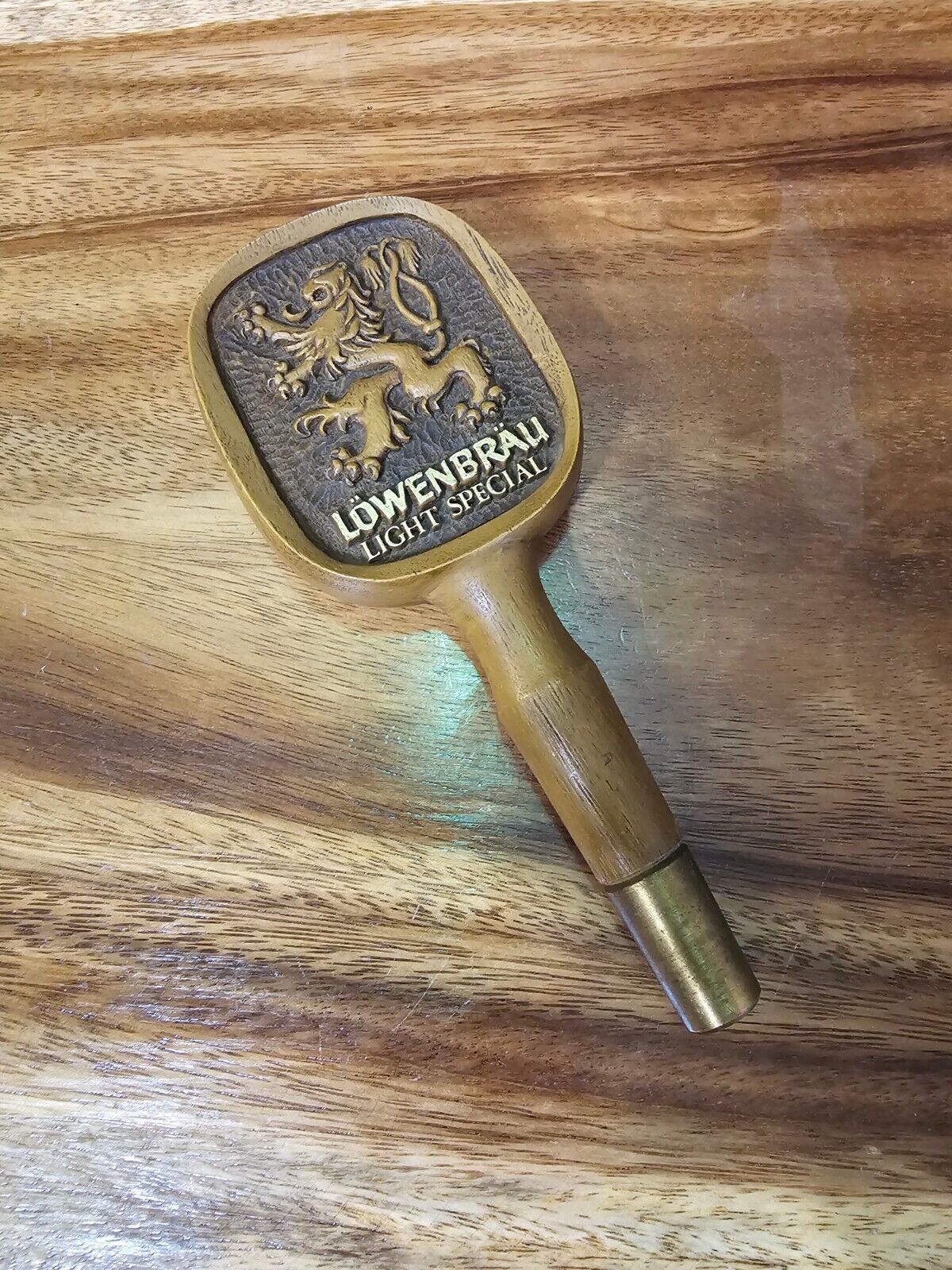 Vintage Lowenbrau Light Special Beer Tap Handle Faux Wood
