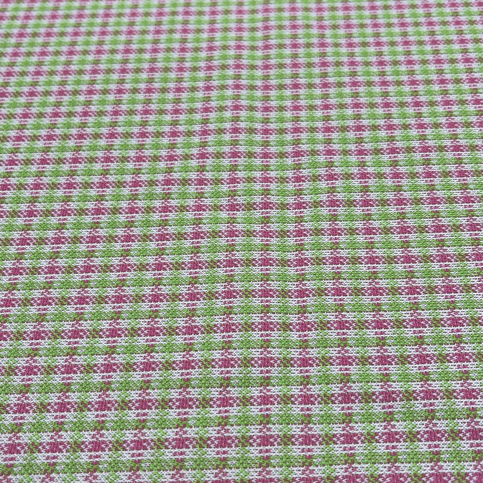 Vtg 70s Polyester Knit Fabric Pink Green Plaid 2.4 Yards x 60\