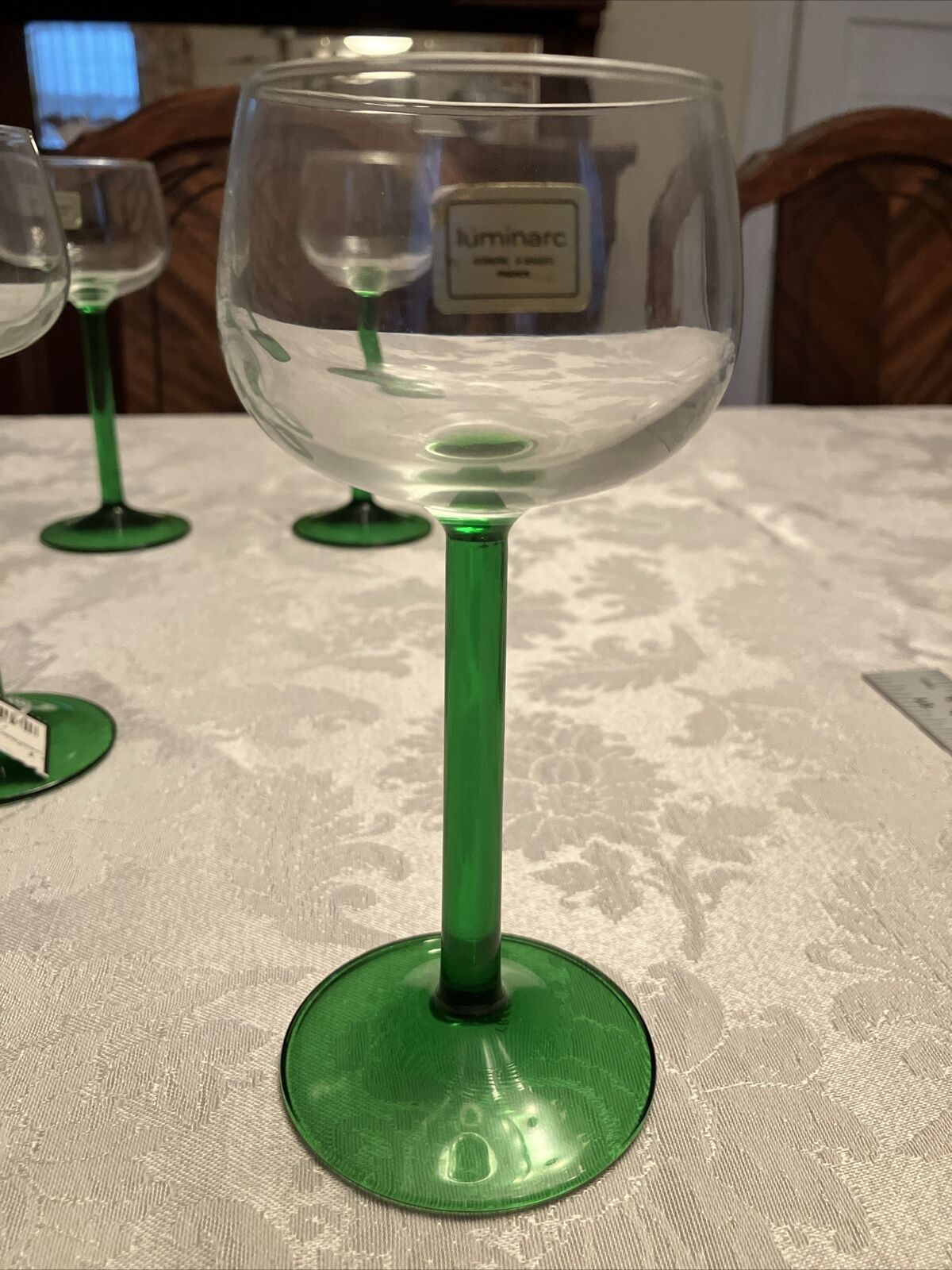 (6) Vintage New Luminarc Wine Glasses 4 Oz Emerald Green Long Stem 6 1/2