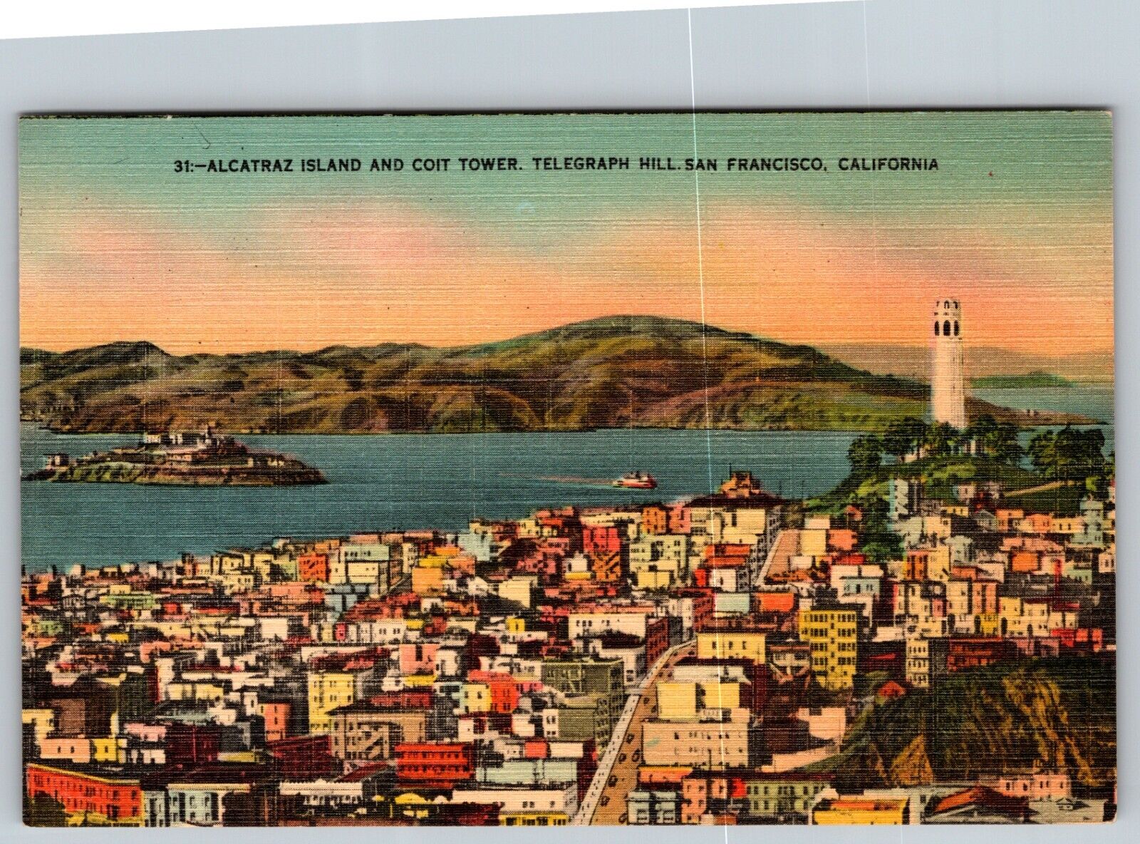 CALIFORNIA SAN FRANCISCO CA ALCATRAZ COIT 1940S LINEN UNPOSTED