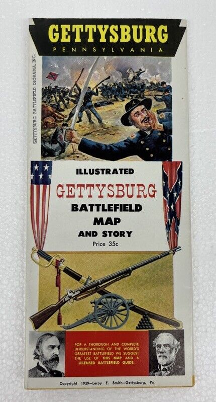 Vtg 1959 Gettysburg Pennsylvania Battlefield Map Civil War Lincoln Brochure
