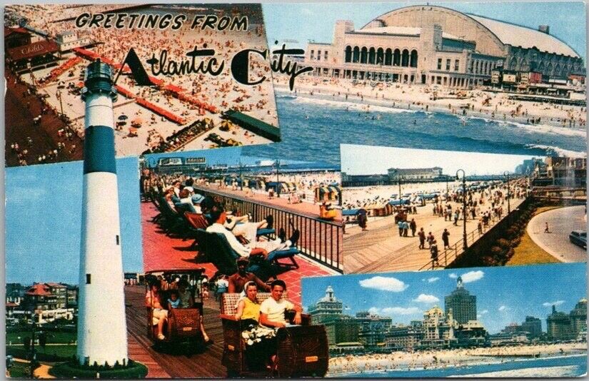 Vintage ATLANTIC CITY New Jersey Greetings Postcard Multi-View / 1957 Cancel