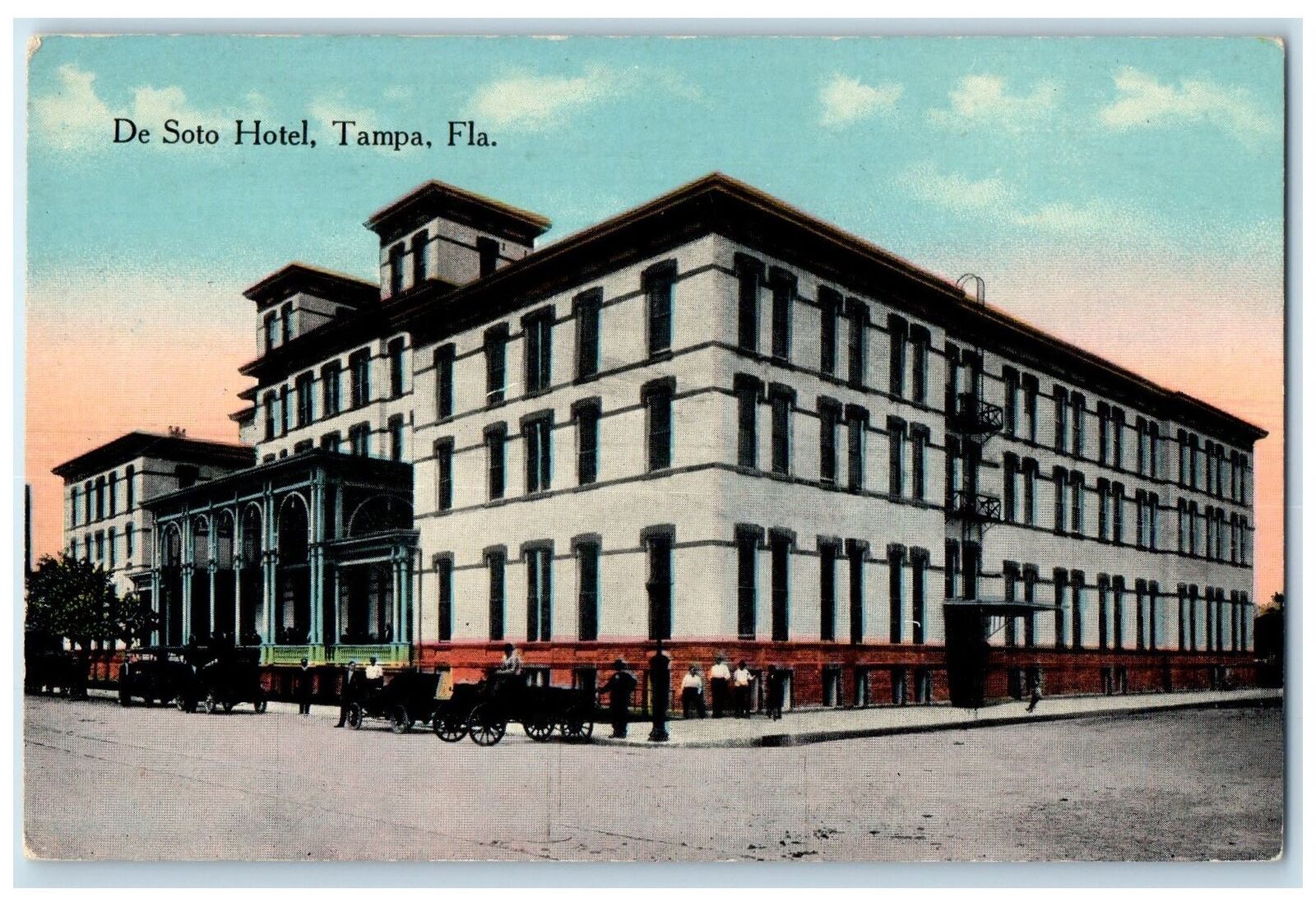 c1940\'s De Soto Hotel Exterior Roadside Old Cars Scene Tampa Florida FL Postcard
