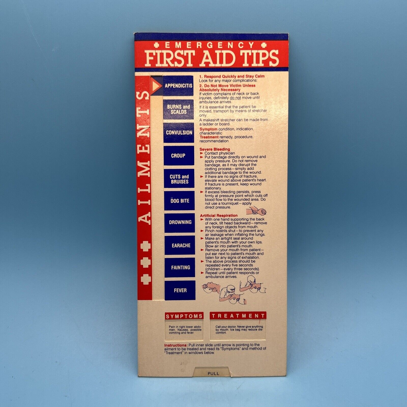 Vintage 1982 Emergency First Aid Tips Pull-out Slide Rule Chart By Perrygraf