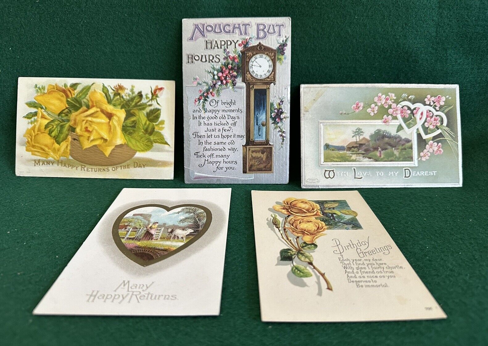 Lot of 5  Antique BIRTHDAY GREETINGS Embossed Postcards 1910-11 - 3 Posted