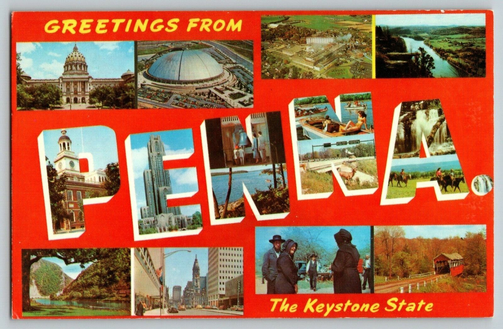 VTG Chrome PA Greetings from Pennsylvania Postcard Attractions