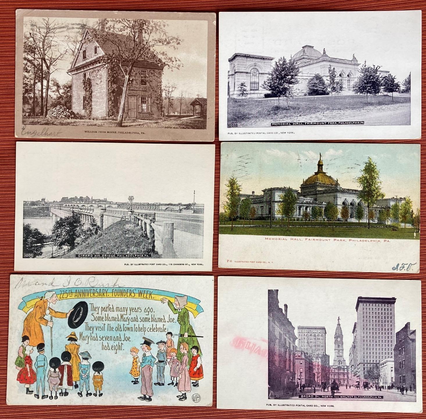 lot of 6 1900s Philadelphia - Girard Bridge, Penn House, Founders Week, Broad St