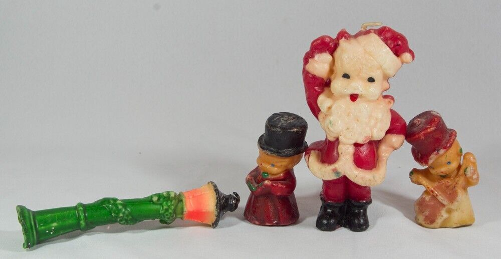 4 Piece Gurley Novelty Co. Christmas Figural Wax Candles - Santa Musicians Lamp