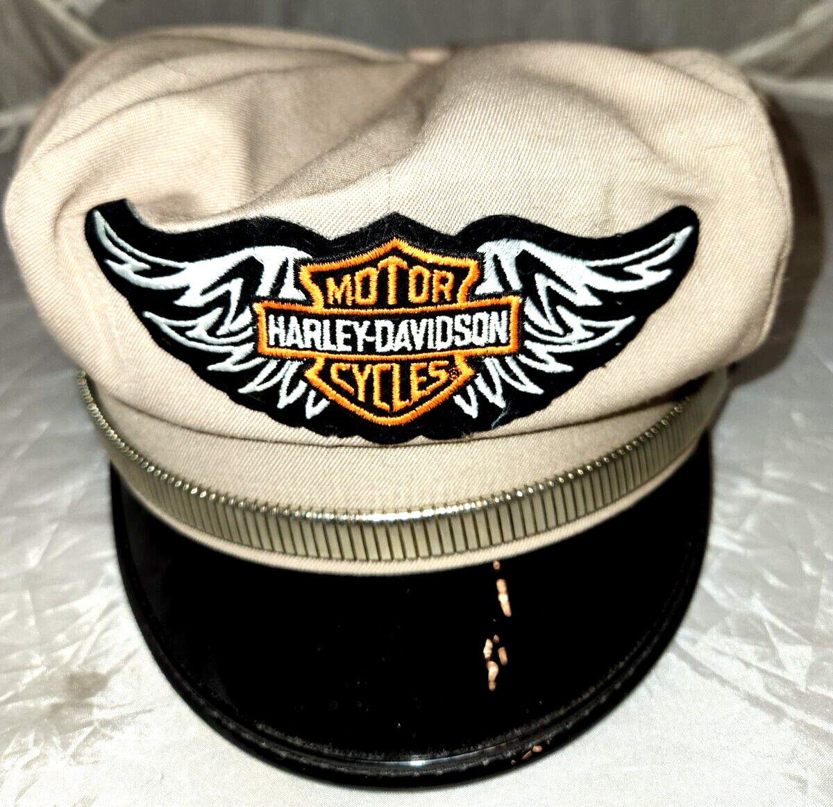 Vintage Motorcycle Captain's Hat Sz 7.5 Embroidered Patch w/Wings Metal Band HTF