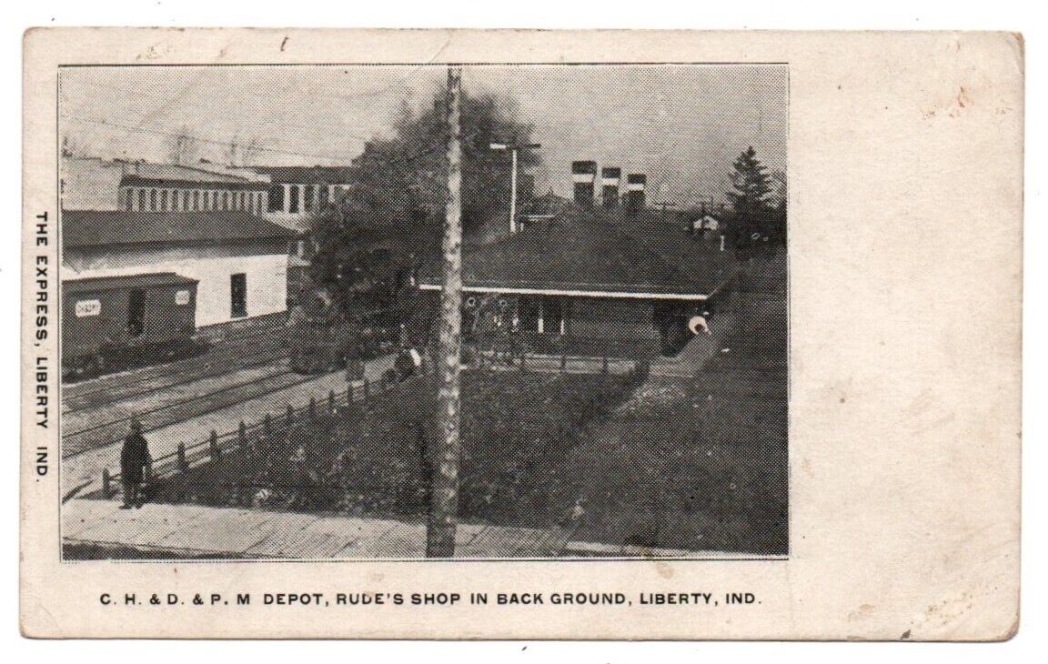 IN Indiana Liberty The Express Railroad Train Station Depot Scene Postcard