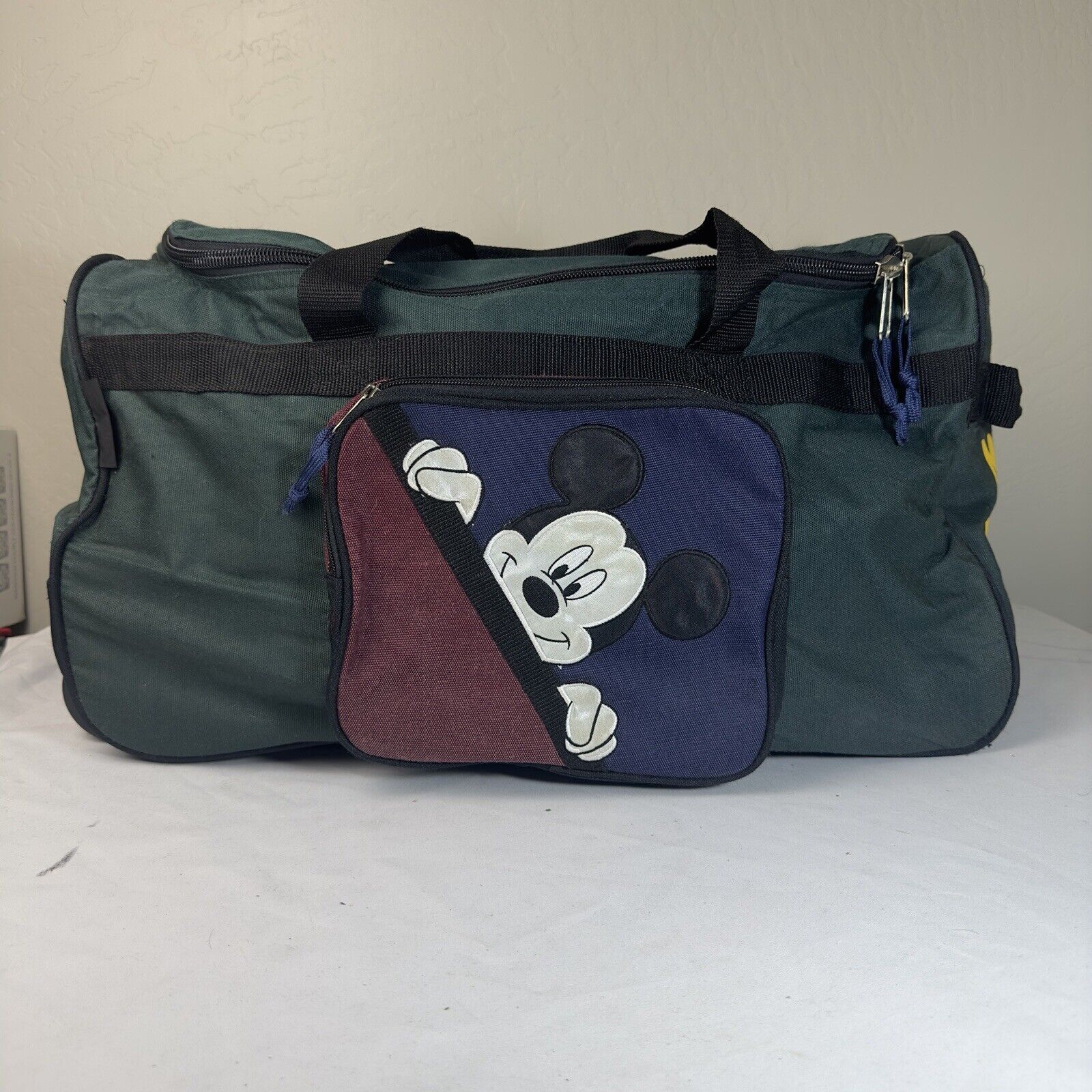 Vtg 1990 Y2K Walt Disney Mickey Mouse Roller Carry On Three Pocket Duffle Bag