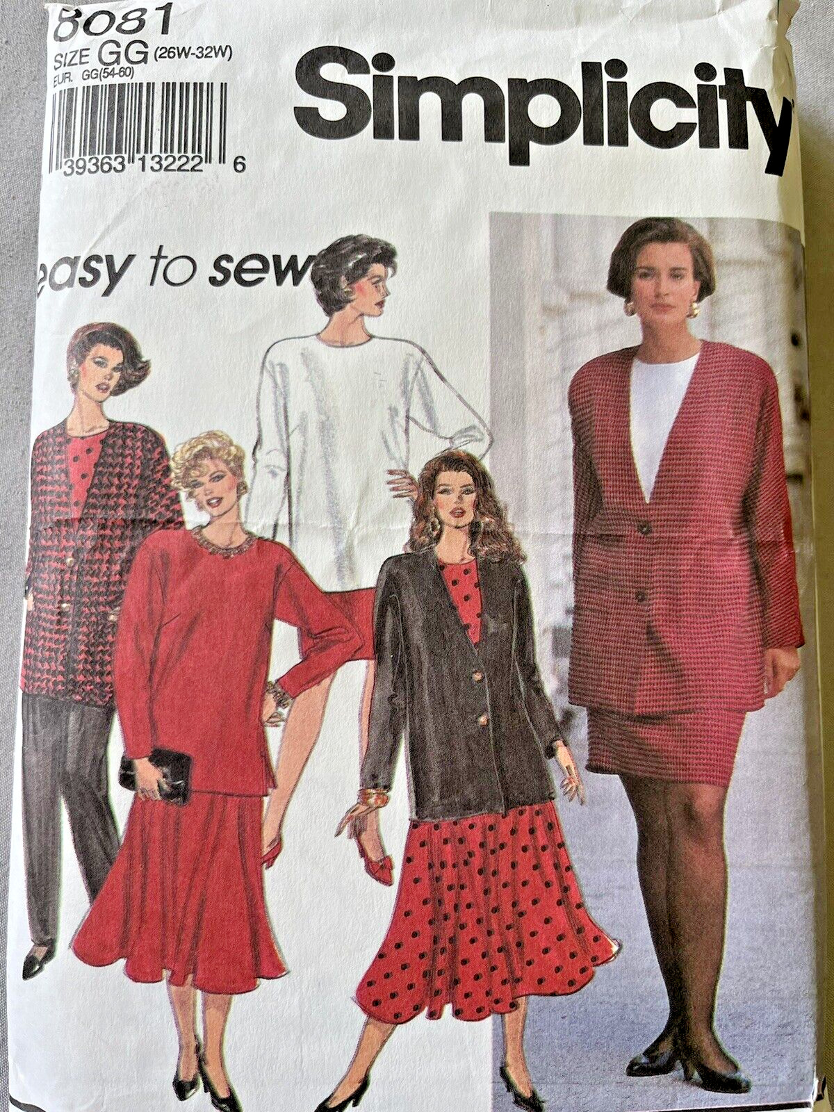 Simplicity Easy to Sew 8081 Pants Top Jacket Skirt 2 Style Size GG 26W-32W Uncut