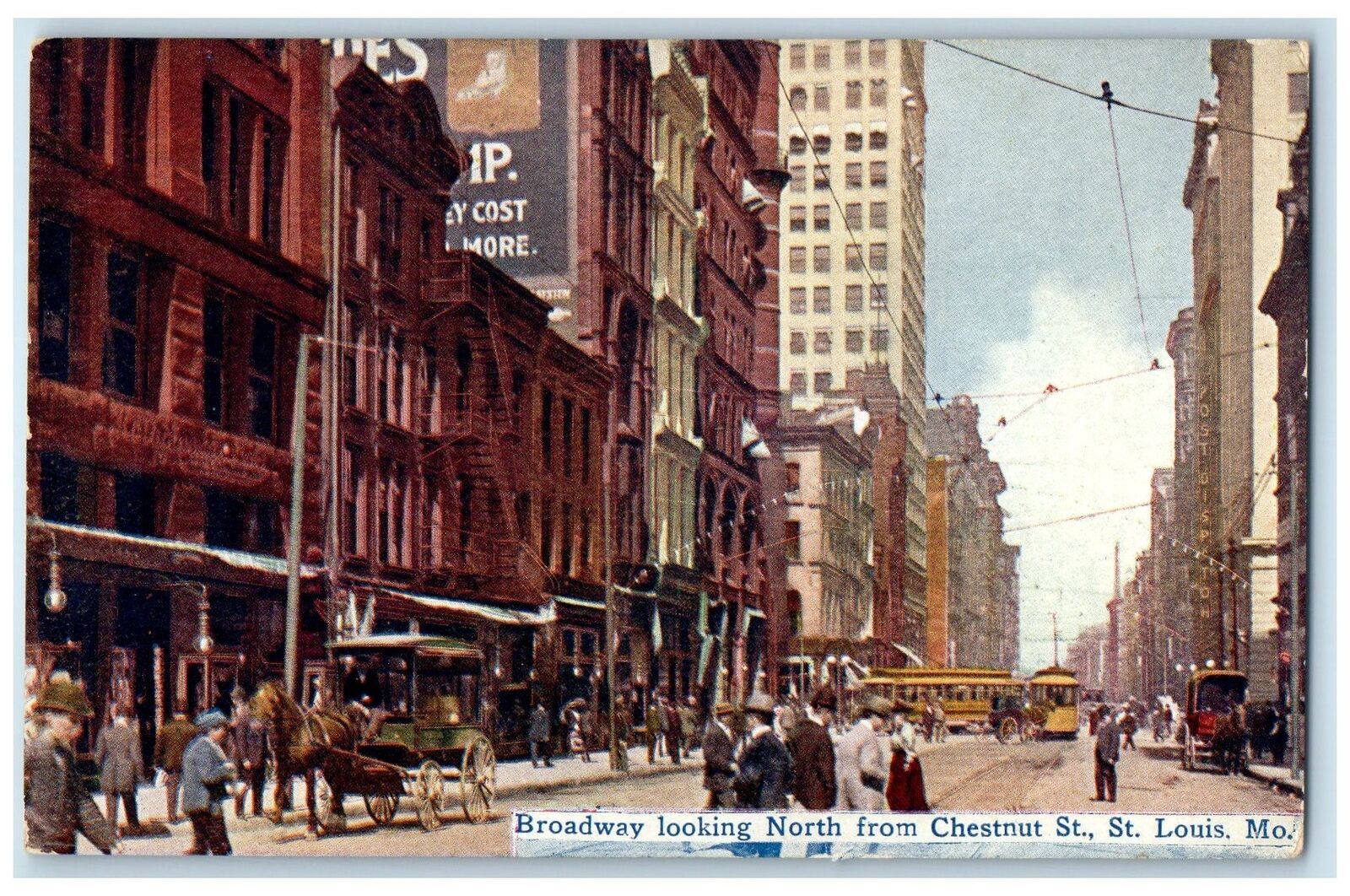 c1910\'s Broadway Looking North From Chestnut Street St. Louis Missouri Postcard