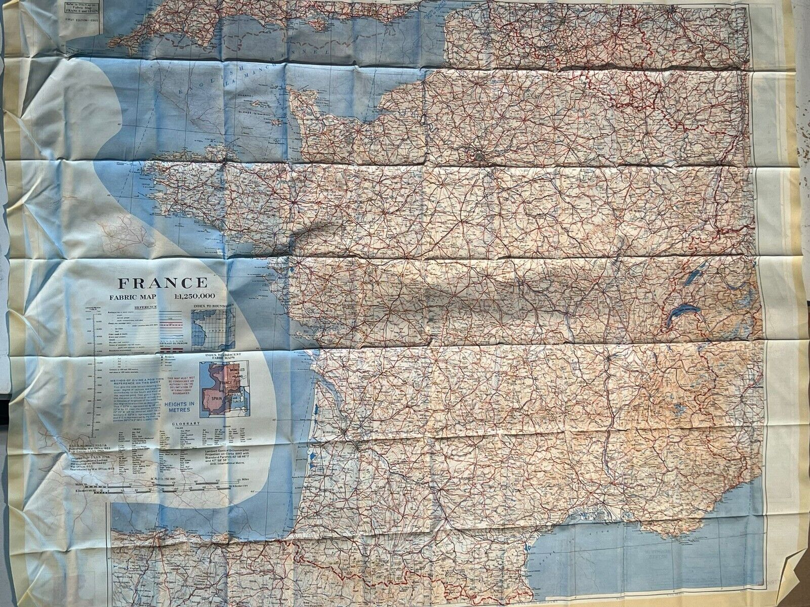 Original Post WW2/Cold War/Escape And Evade Silk/Fabric Map-France/ Spain 1st Ed