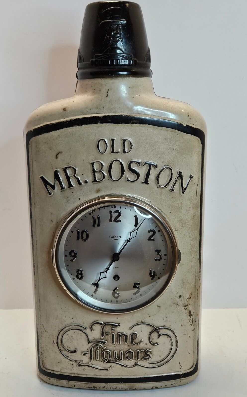 Antique 1920's OLD MR BOSTON Large Metal Store Display Wind-Up Advertising Clock