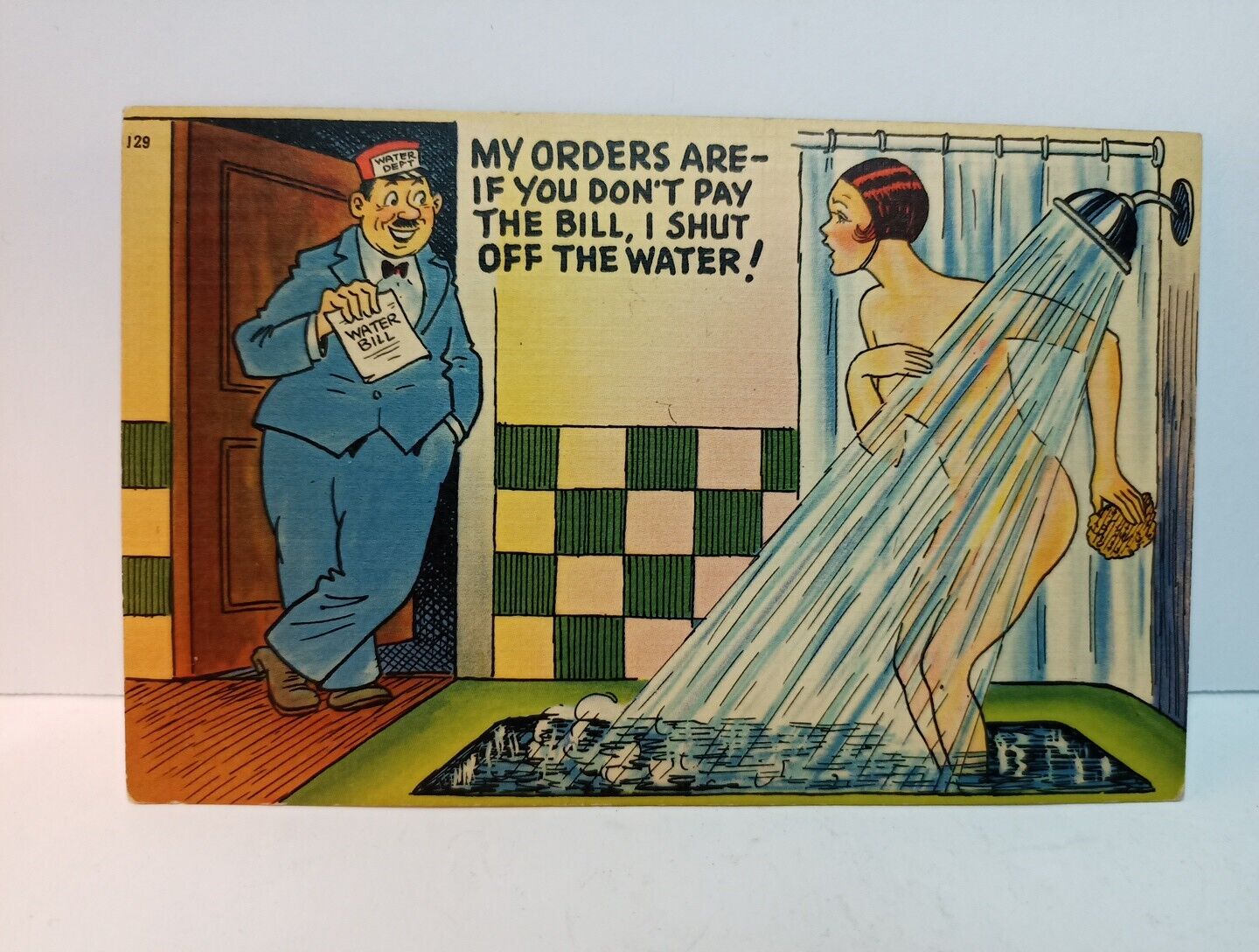Vintage Comic Postcard Orders Are If You Don\'t Pay Serviceman, Woman In Shower