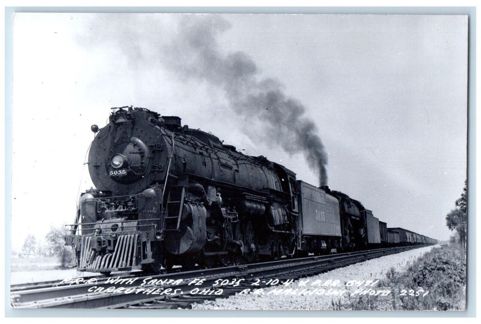 c1950's Santa Fe 5035 Locomotive Train PRR Carruthers OH RPPC Photo Postcard